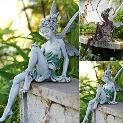 Fairy Statue Angel Fairy Statue, Garden Antique Resin, Realistic Decoration, Family Table Decoration, Garden, Lawn, Courtyard, Porch, Courtyard, Outdoor Decoration