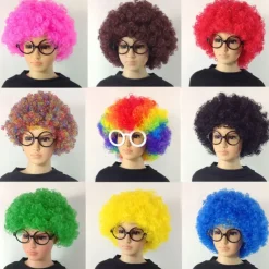 Fans Wig Color Cosplay Wig Burlesque Clown It Yaki Afro Curly Bob Wig Medium Length Beige Synthetic Hair Kid's Cosplay Creative Funny Red Carnival Festival Halloween Wigs