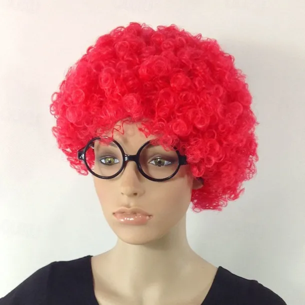 Fans Wig Color Cosplay Wig Burlesque Clown It Yaki Afro Curly Bob Wig Medium Length Beige Synthetic Hair Kid's Cosplay Creative Funny Red Carnival Festival Halloween Wigs