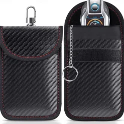 Faraday Bag for Key Fob(2 Pack) Faraday Cage Protector Car RFID Signal Blocking Key Fob Protector Double-Layers of Shielding Carbon Fiber Material Anti-Theft Faraday Pouch