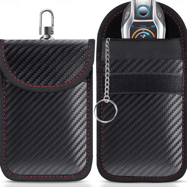 Faraday Bag for Key Fob(2 Pack) Faraday Cage Protector Car RFID Signal Blocking Key Fob Protector Double-Layers of Shielding Carbon Fiber Material Anti-Theft Faraday Pouch