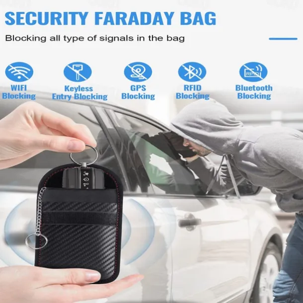 Faraday Bag for Key Fob(2 Pack) Faraday Cage Protector Car RFID Signal Blocking Key Fob Protector Double-Layers of Shielding Carbon Fiber Material Anti-Theft Faraday Pouch