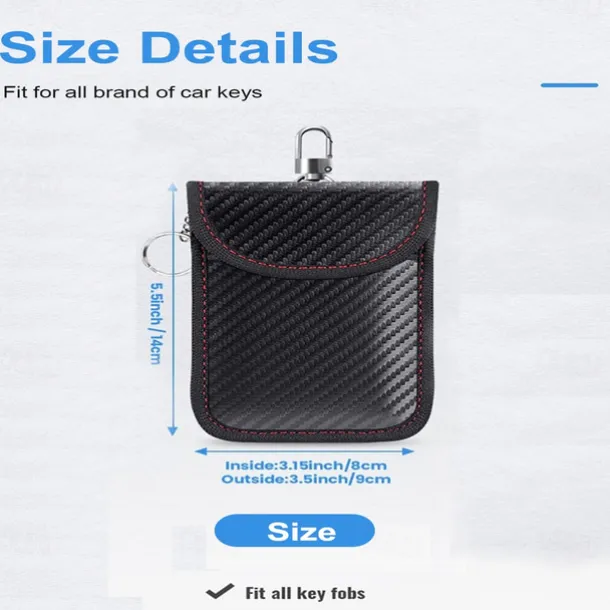 Faraday Bag for Key Fob(2 Pack) Faraday Cage Protector Car RFID Signal Blocking Key Fob Protector Double-Layers of Shielding Carbon Fiber Material Anti-Theft Faraday Pouch