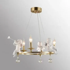 Farmhouse Candle Chandelier Angel 3/6-Light 55/70cm for Living Room, Rustic Industrial Pendant Ceiling Light fixture, Vintage Ceiling Hanging Lamp for Bedroom Hallway Kitchen Dining Room Foyer 110-240V