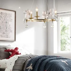 Farmhouse Candle Chandelier Angel 3/6-Light 55/70cm for Living Room, Rustic Industrial Pendant Ceiling Light fixture, Vintage Ceiling Hanging Lamp for Bedroom Hallway Kitchen Dining Room Foyer 110-240V