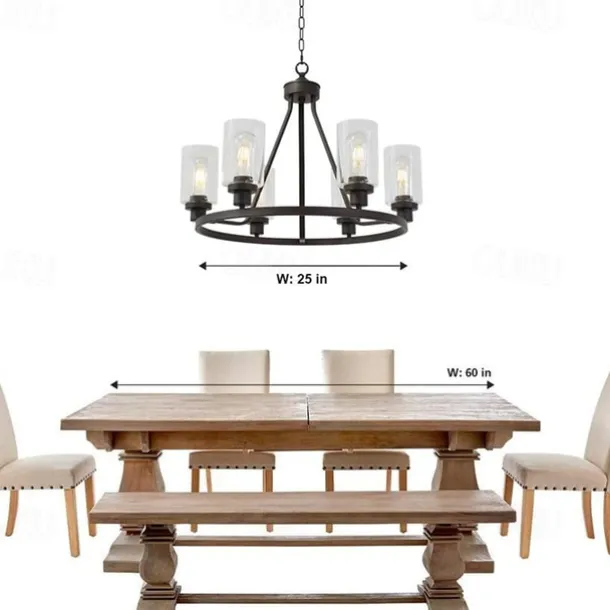 Farmhouse Chandelier 6 Light 25" Black Truck Wheel Pendant Light Round Kitchen Island Lamp for Dining Room Kitchen Bedroom Living Room Foyer Hallway 110-240V