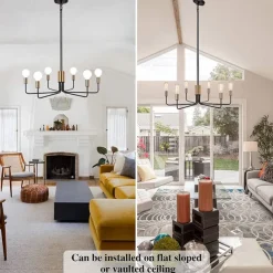 Farmhouse Chandelier for Living Room 6-Light 30" Rustic Industrial Pendant Ceiling Light fixture, Vintage Ceiling Hanging Lamp for Bedroom Hallway Kitchen Dining Room Foyer E26/E27 Socket