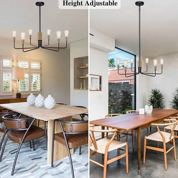 Farmhouse Chandelier for Living Room 6-Light 30" Rustic Industrial Pendant Ceiling Light fixture, Vintage Ceiling Hanging Lamp for Bedroom Hallway Kitchen Dining Room Foyer E26/E27 Socket