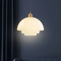 Farmhouse Drum Semi Flush Mount Ceiling Light Milk Glass Hallway Light Fixtures Ceiling Chandelier Large Gold Pole Nordic Modern Mid Century Lighting for Dining Room Ceiling Hung Opal Milk Corridor 85-265V