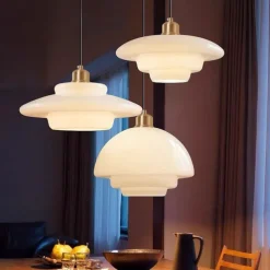 Farmhouse Drum Semi Flush Mount Ceiling Light Milk Glass Hallway Light Fixtures Ceiling Chandelier Large Gold Pole Nordic Modern Mid Century Lighting for Dining Room Ceiling Hung Opal Milk Corridor 85-265V