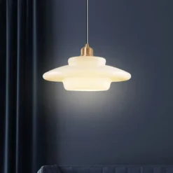 Farmhouse Drum Semi Flush Mount Ceiling Light Milk Glass Hallway Light Fixtures Ceiling Chandelier Large Gold Pole Nordic Modern Mid Century Lighting for Dining Room Ceiling Hung Opal Milk Corridor 85-265V