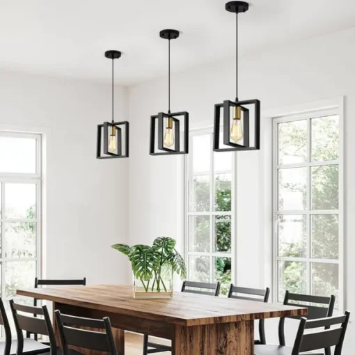 Farmhouse Small Pendant Light 1 Head 4 Head Fixture Kitchen Island Hanging Lamp with Cord Black Finish Wood Frame Chandelier for Hallway Entryway Closet Bedroom AC110V AC220V E27 Bulb
