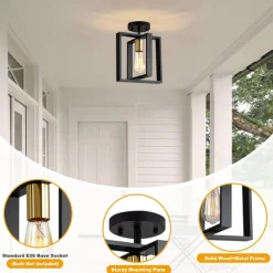 Farmhouse Small Pendant Light 1 Head 4 Head Fixture Kitchen Island Hanging Lamp with Cord Black Finish Wood Frame Chandelier for Hallway Entryway Closet Bedroom AC110V AC220V E27 Bulb