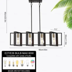 Farmhouse Small Pendant Light 1 Head 4 Head Fixture Kitchen Island Hanging Lamp with Cord Black Finish Wood Frame Chandelier for Hallway Entryway Closet Bedroom AC110V AC220V E27 Bulb