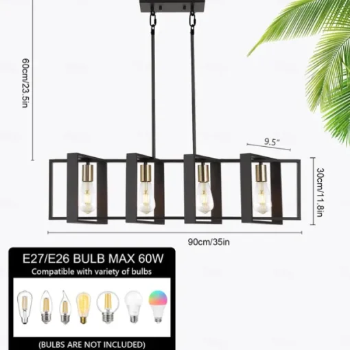 Farmhouse Small Pendant Light 1 Head 4 Head Fixture Kitchen Island Hanging Lamp with Cord Black Finish Wood Frame Chandelier for Hallway Entryway Closet Bedroom AC110V AC220V E27 Bulb