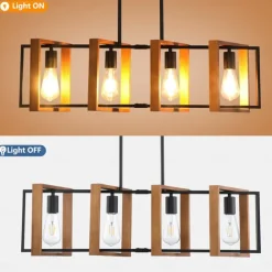 Farmhouse Small Pendant Light 1 Head 4 Head Fixture Kitchen Island Hanging Lamp with Cord Black Finish Wood Frame Chandelier for Hallway Entryway Closet Bedroom AC110V AC220V E27 Bulb