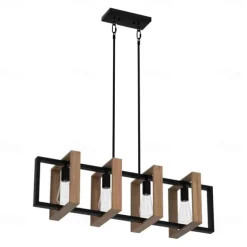Farmhouse Small Pendant Light 1 Head 4 Head Fixture Kitchen Island Hanging Lamp with Cord Black Finish Wood Frame Chandelier for Hallway Entryway Closet Bedroom AC110V AC220V E27 Bulb
