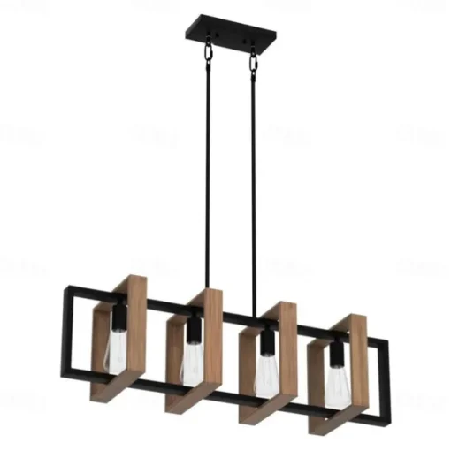 Farmhouse Small Pendant Light 1 Head 4 Head Fixture Kitchen Island Hanging Lamp with Cord Black Finish Wood Frame Chandelier for Hallway Entryway Closet Bedroom AC110V AC220V E27 Bulb