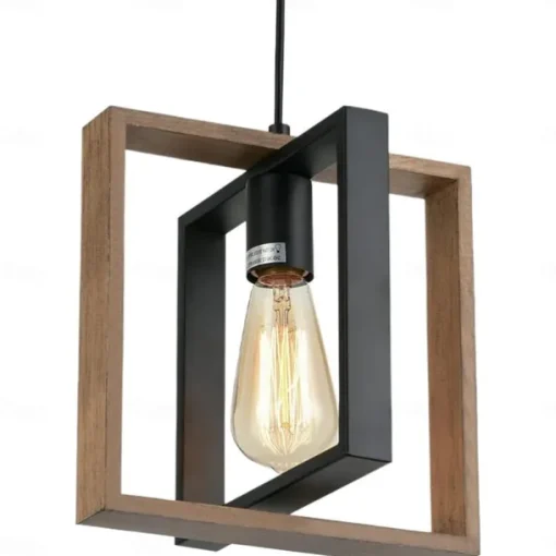 Farmhouse Small Pendant Light 1 Head 4 Head Fixture Kitchen Island Hanging Lamp with Cord Black Finish Wood Frame Chandelier for Hallway Entryway Closet Bedroom AC110V AC220V E27 Bulb