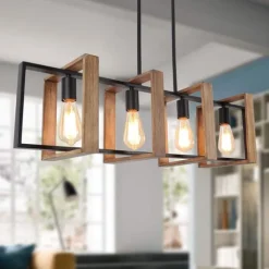 Farmhouse Small Pendant Light 1 Head 4 Head Fixture Kitchen Island Hanging Lamp with Cord Black Finish Wood Frame Chandelier for Hallway Entryway Closet Bedroom AC110V AC220V E27 Bulb