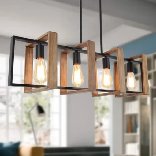 Farmhouse Small Pendant Light 1 Head 4 Head Fixture Kitchen Island Hanging Lamp with Cord Black Finish Wood Frame Chandelier for Hallway Entryway Closet Bedroom AC110V AC220V E27 Bulb