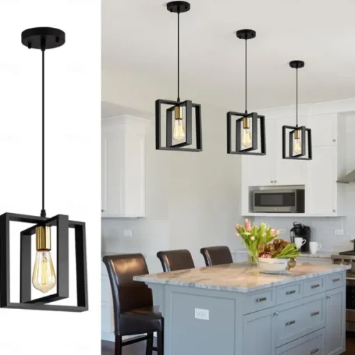 Farmhouse Small Pendant Light 1 Head 4 Head Fixture Kitchen Island Hanging Lamp with Cord Black Finish Wood Frame Chandelier for Hallway Entryway Closet Bedroom AC110V AC220V E27 Bulb