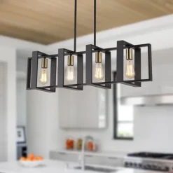 Farmhouse Small Pendant Light 1 Head 4 Head Fixture Kitchen Island Hanging Lamp with Cord Black Finish Wood Frame Chandelier for Hallway Entryway Closet Bedroom AC110V AC220V E27 Bulb