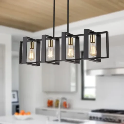 Farmhouse Small Pendant Light 1 Head 4 Head Fixture Kitchen Island Hanging Lamp with Cord Black Finish Wood Frame Chandelier for Hallway Entryway Closet Bedroom AC110V AC220V E27 Bulb