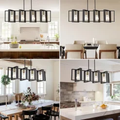 Farmhouse Small Pendant Light 1 Head 4 Head Fixture Kitchen Island Hanging Lamp with Cord Black Finish Wood Frame Chandelier for Hallway Entryway Closet Bedroom AC110V AC220V E27 Bulb
