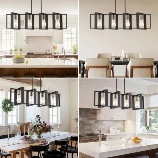 Farmhouse Small Pendant Light 1 Head 4 Head Fixture Kitchen Island Hanging Lamp with Cord Black Finish Wood Frame Chandelier for Hallway Entryway Closet Bedroom AC110V AC220V E27 Bulb