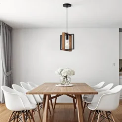 Farmhouse Small Pendant Light 1 Head 4 Head Fixture Kitchen Island Hanging Lamp with Cord Black Finish Wood Frame Chandelier for Hallway Entryway Closet Bedroom AC110V AC220V E27 Bulb