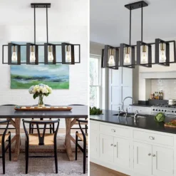 Farmhouse Small Pendant Light 1 Head 4 Head Fixture Kitchen Island Hanging Lamp with Cord Black Finish Wood Frame Chandelier for Hallway Entryway Closet Bedroom AC110V AC220V E27 Bulb