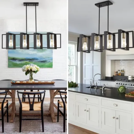 Farmhouse Small Pendant Light 1 Head 4 Head Fixture Kitchen Island Hanging Lamp with Cord Black Finish Wood Frame Chandelier for Hallway Entryway Closet Bedroom AC110V AC220V E27 Bulb