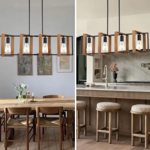 Farmhouse Small Pendant Light 1 Head 4 Head Fixture Kitchen Island Hanging Lamp with Cord Black Finish Wood Frame Chandelier for Hallway Entryway Closet Bedroom AC110V AC220V E27 Bulb
