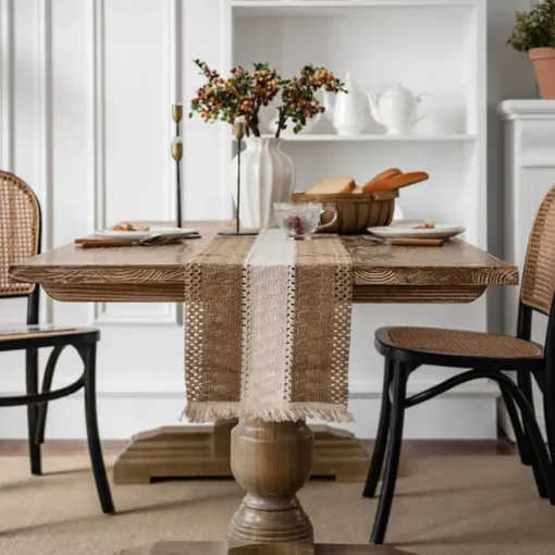 Farmhouse Table Runner Vintage Table Runner Cotton Linen Table Decorations for Dining Party Holiday