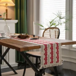 Farmhouse Table Runner Vintage Table Runner Cotton Linen Table Decorations for Dining Party Holiday