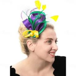 Fascinators for Women Tea Party Hat Headband Derby Wedding Church Bridal Cocktail Feathers Hair Clip For Mardi Gras