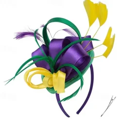 Fascinators for Women Tea Party Hat Headband Derby Wedding Church Bridal Cocktail Feathers Hair Clip For Mardi Gras