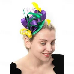 Fascinators for Women Tea Party Hat Headband Derby Wedding Church Bridal Cocktail Feathers Hair Clip For Mardi Gras