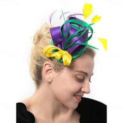 Fascinators for Women Tea Party Hat Headband Derby Wedding Church Bridal Cocktail Feathers Hair Clip For Mardi Gras