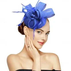 Fascinators for Women Tea Party Hat Handmade Headband Pillbox Derby Hat fFr Wedding Church Bridal Cocktail Feathers Hair Clip (Bean Green)