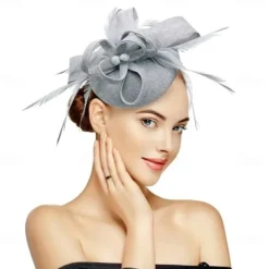 Fascinators for Women Tea Party Hat Handmade Headband Pillbox Derby Hat fFr Wedding Church Bridal Cocktail Feathers Hair Clip (Bean Green)