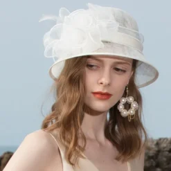 Fascinators Hats Flax Feather Bowler / Cloche Hat Sun Hat Top Hat Wedding Casual Kentucky Horse Race Ladies Day Romantic Wedding Princess With Headpiece Headwear dress to impress