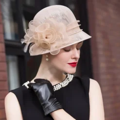 Fascinators Hats Flax Feather Bowler / Cloche Hat Sun Hat Top Hat Wedding Casual Kentucky Horse Race Ladies Day Romantic Wedding Princess With Headpiece Headwear dress to impress