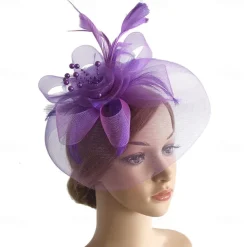 Fascinators Hats Headwear Organza Floppy Hat Top Hat Veil Hat Horse Race Cocktail Elegant Retro With Feather Bows Headpiece Headwear