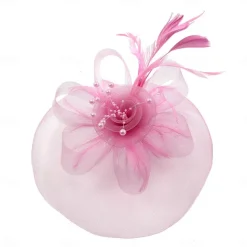 Fascinators Hats Headwear Organza Floppy Hat Top Hat Veil Hat Horse Race Cocktail Elegant Retro With Feather Bows Headpiece Headwear