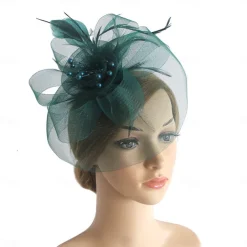 Fascinators Hats Headwear Organza Floppy Hat Top Hat Veil Hat Horse Race Cocktail Elegant Retro With Feather Bows Headpiece Headwear