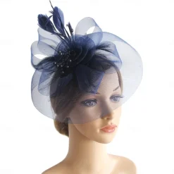 Fascinators Hats Headwear Organza Floppy Hat Top Hat Veil Hat Horse Race Cocktail Elegant Retro With Feather Bows Headpiece Headwear