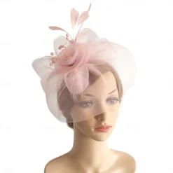 Fascinators Hats Headwear Organza Floppy Hat Top Hat Veil Hat Horse Race Cocktail Elegant Retro With Feather Bows Headpiece Headwear