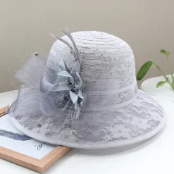 Fascinators Hats Headwear Organza Bucket Hat Straw Hat Sun Hat Casual Holiday Elegant Retro With Feather Bows Headpiece Headwear